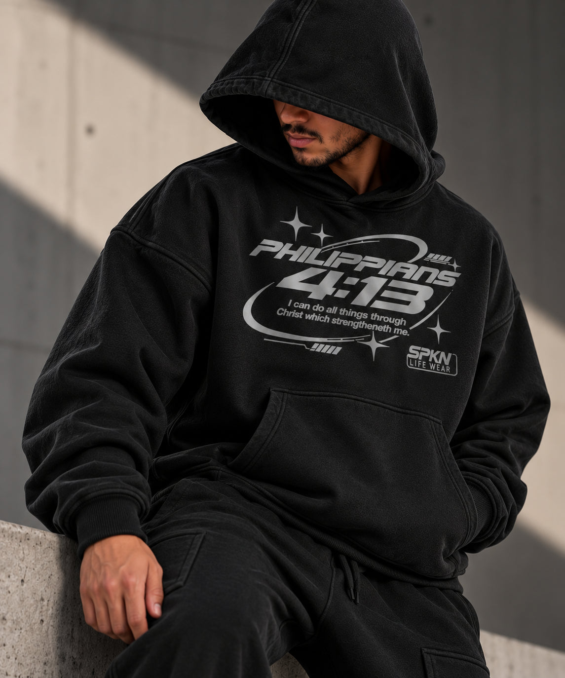 Black Philippians Vintage Washed Hoodie